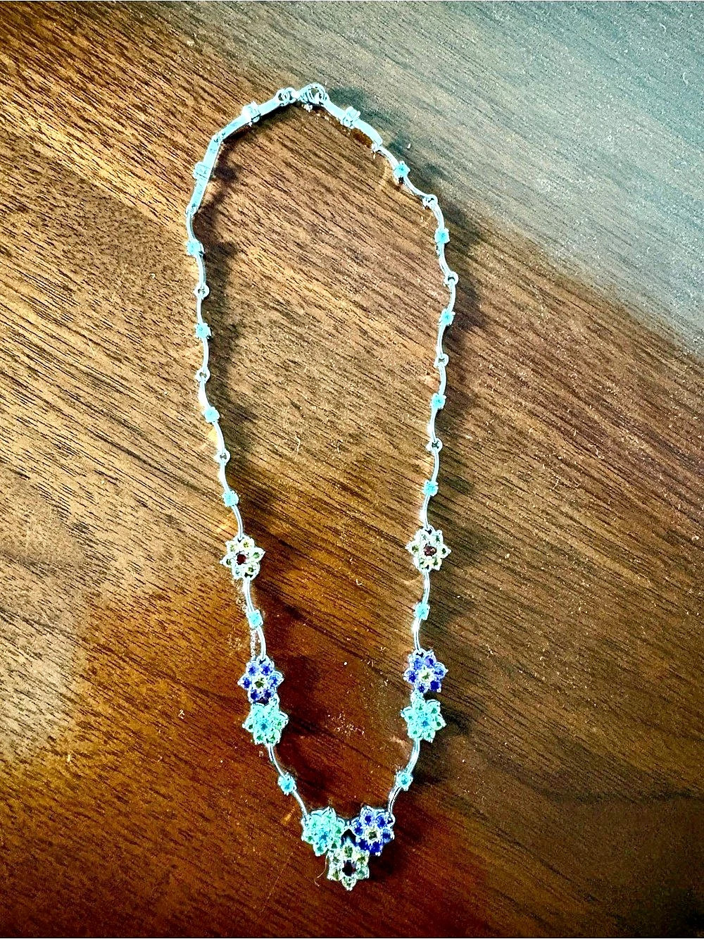 Floral Gemstone Necklace in Silver & Purple